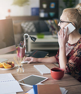 home office woman-on-phone