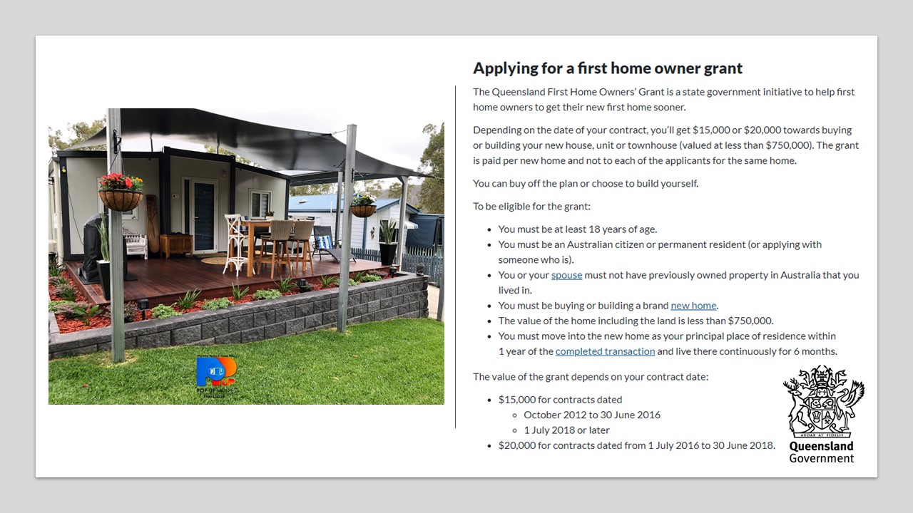 Applying for a Queensland home owner grant for a tiny or small home
